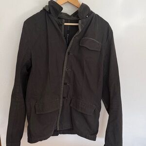 Nice Collective sz L Men's Charcoal Grey cotton Jacket removable hood button up